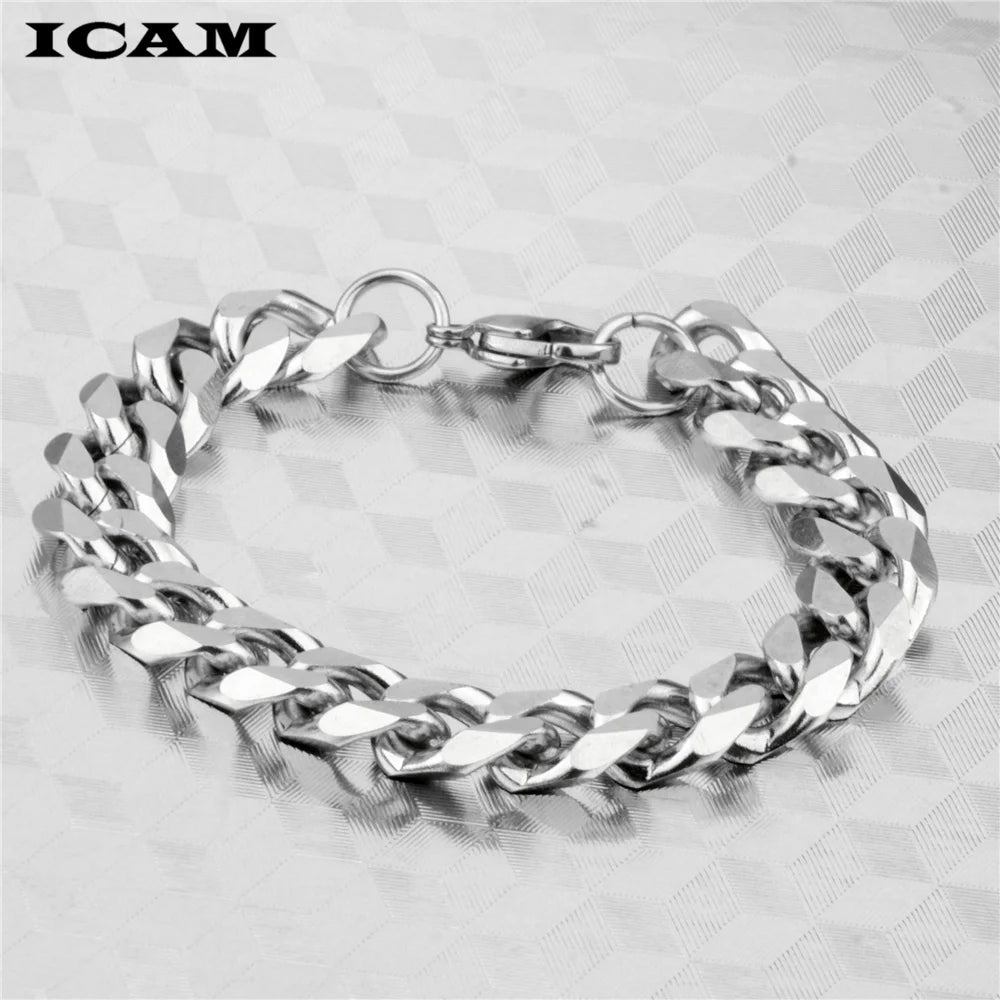 ICAM 3-11mm Men's Bracelets Silver Stainless Steel Curb Cuban Link Chain Bracelets For Men Women Wholesale Jewelry Gift