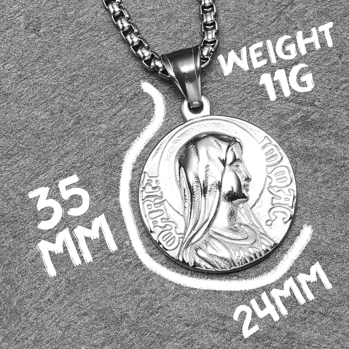 Virgin Mary Pendant Necklace — Stainless Steel