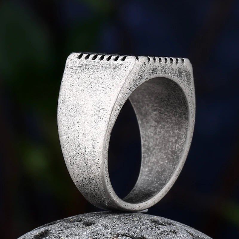 2022 Turkey Jewelry Black Square Ring Men Stainless Steel Mens Rings Natural Onyx Stone Vintage Cool Fashion Retro Punk