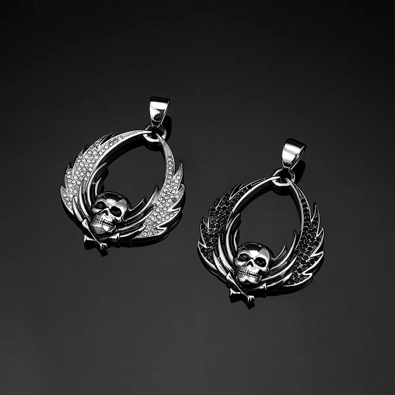 Fallen Angel Wings Skull Pendant Necklace — Stainless Steel