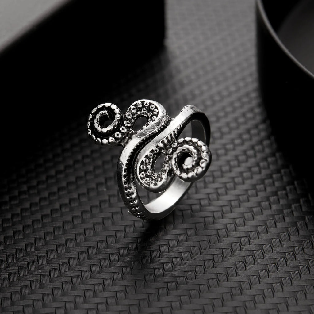 Titanium Steel Octopus Rings Gothic Deep Sea Monster Squid Finger Punk Tentacles Ring Adjustable Size Personality Jewelry Gift