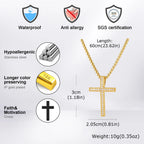 Hip Hop Cool AAA Cubic Zircon Cross Necklace for Men, Stainless Steel Chain Vintage Cross Pendant, Religious Punk Jewelry