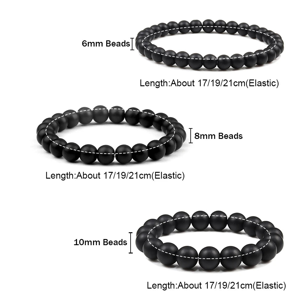 Natural Stone Bracelet Men 6/8/10mm White Black Dull Polish Matte Onyx Agates Shiny Round Beads Yoga Jewelry Bracelets
