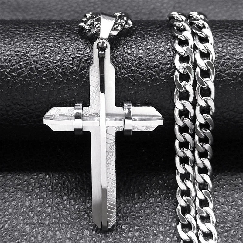 3D Cross Stainless Steel Pendant Necklace