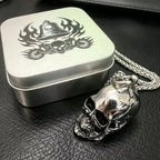 Men's Vintage Cracked Skull Pendant Necklace For Men 316L Stainless Steel Twist Chain Gothic Biker Punk Jewelry Gift