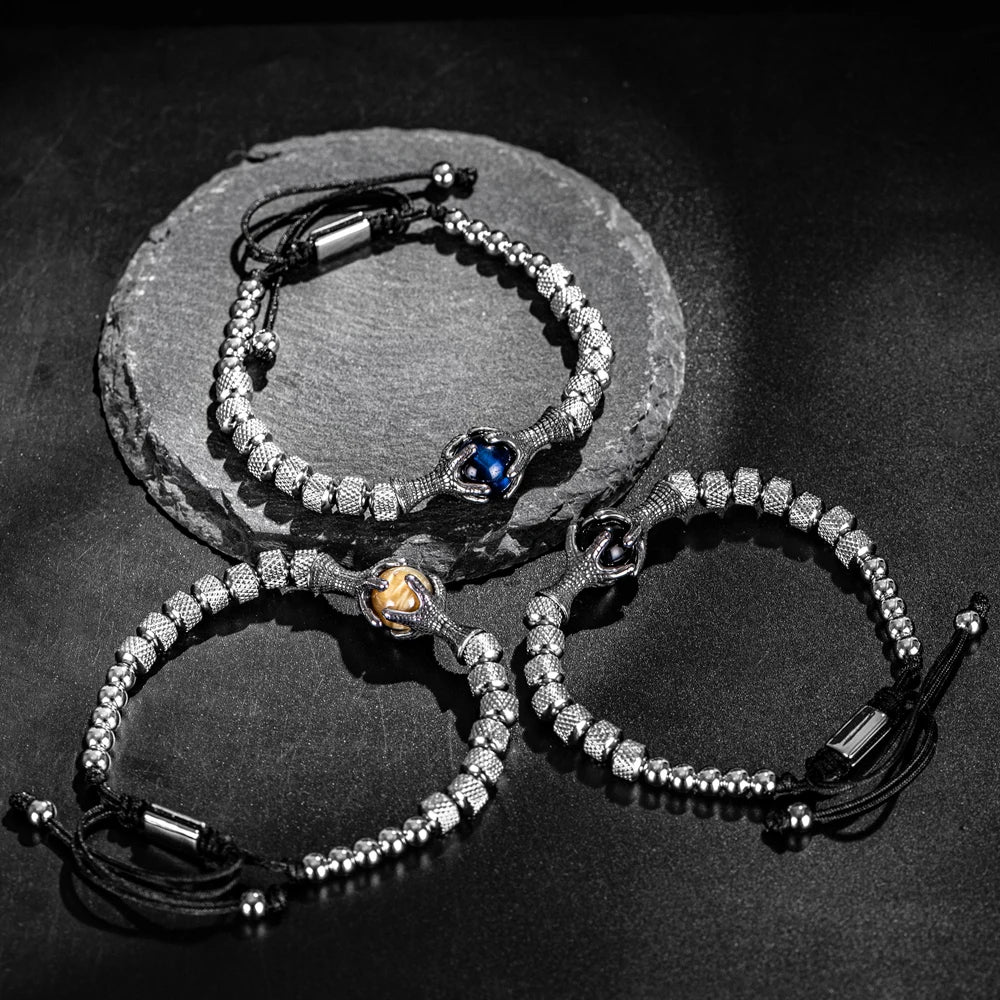 Gothic Eagle & Dragon Claw Beaded Bracelet — Stainless Steel