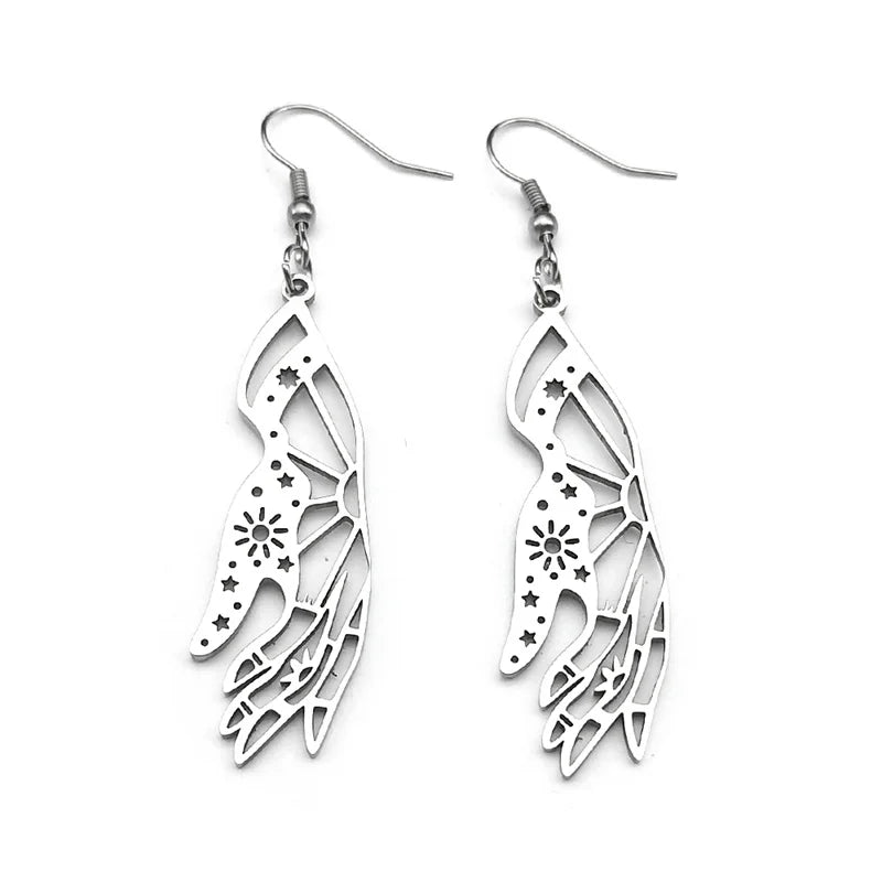 Gothic Star Silver Earrings Witchcraft Sun Palm