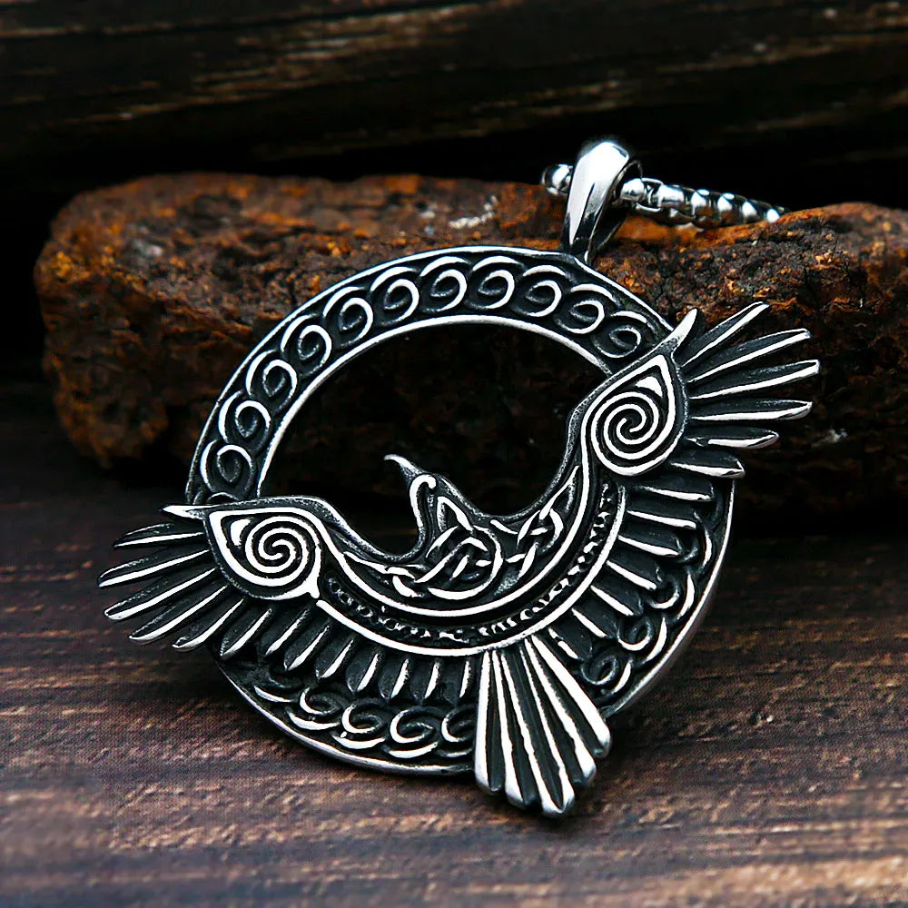 Viking Raven Nordic Amulet Pendant Necklace — Stainless Steel