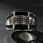 Retro Punk Statement Ring for Men — Silver-Tone, Black