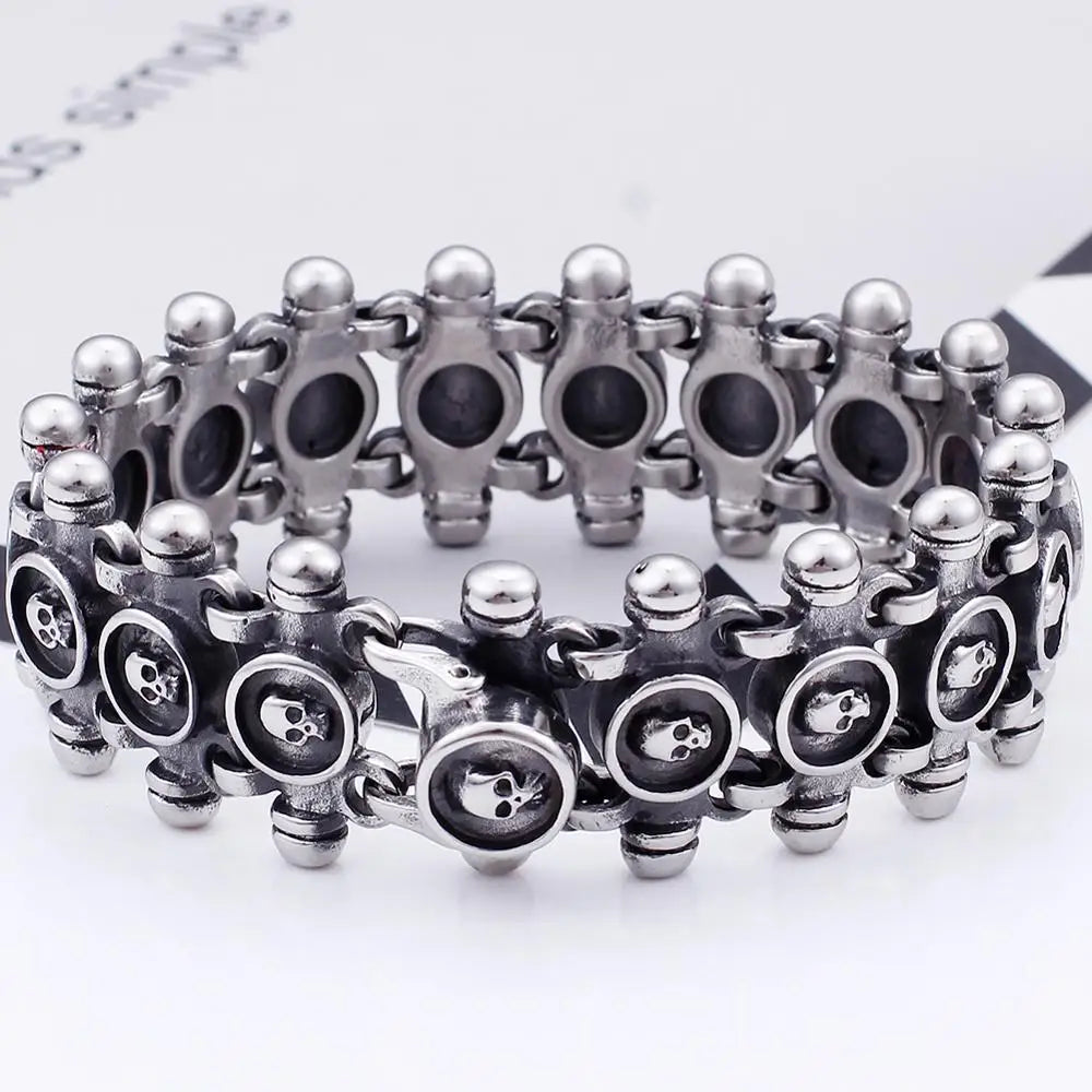 Gothic Men's Skull Heads Link Chain Bracelet for Man Punk Rock Stainless Steel Unique Masculine Skeleton Jewelry Gifts