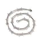 THE BLING KING 3mm Thin Iced Barbed Wire Necklace Micro Paved Cubic Zirconia Punk Twist Spiked Thorns Charm Link Chain Choker