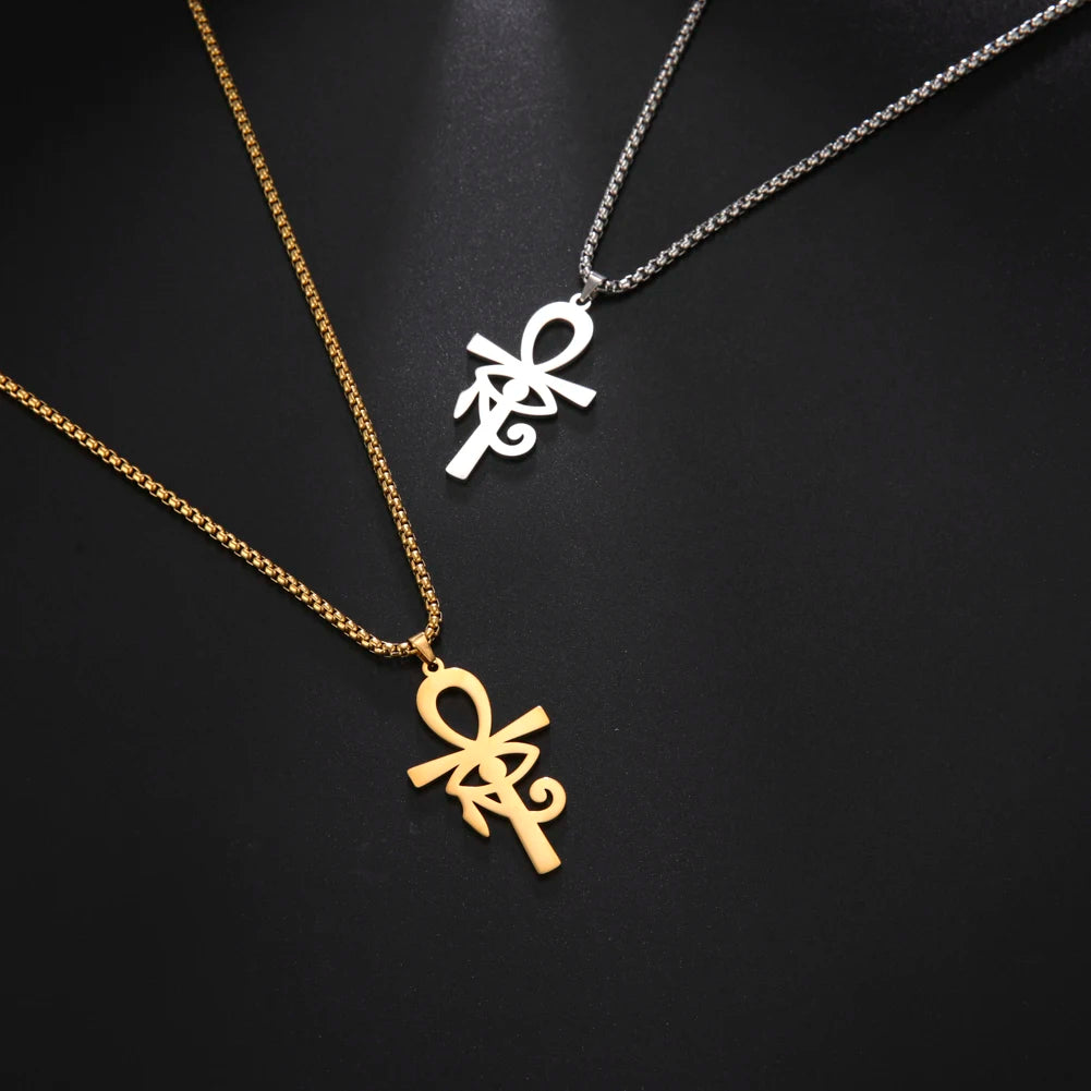 Eye of Horus Ankh Cross Pendant Necklace — Gold