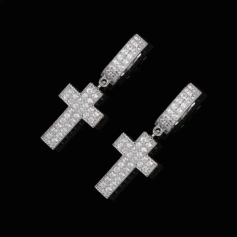 Iced Out Cross Lightning Stud Earrings