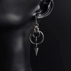 Gothic Punk Rivet Tassel Double Ring Dangle Earrings 304 Stainless Steel Hoop Earrings for Men Women Rock Hip-hop Street Jewelry