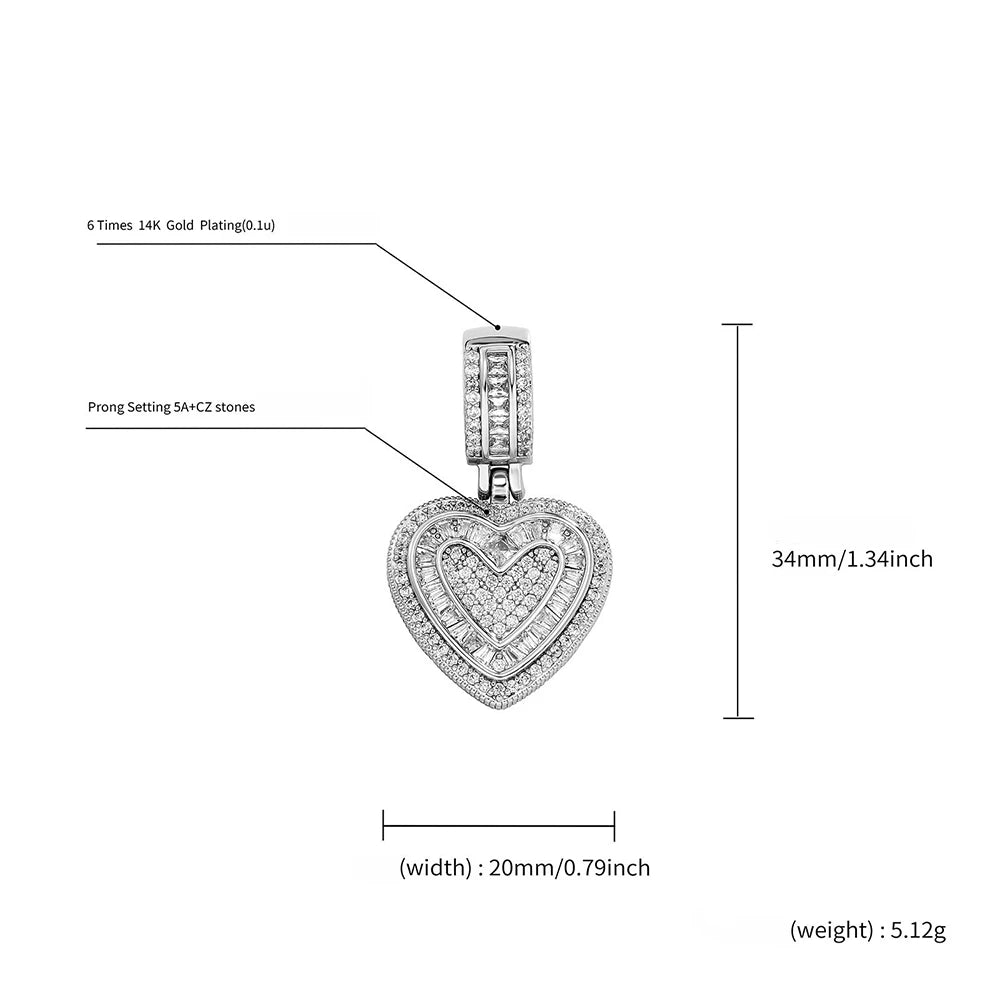 Gold Iced Out Heart Pendant Rope Chain Necklace