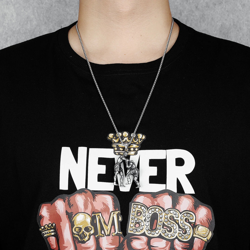 Kung Fu Combat Fight Pendant Necklace — Stainless Steel