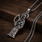 Silvery Stainless Steel Santa Muerte Grim Reaper Scales Pendant Necklace Gothic Mexican Dark Religious Jewelry Gift For Men Wome
