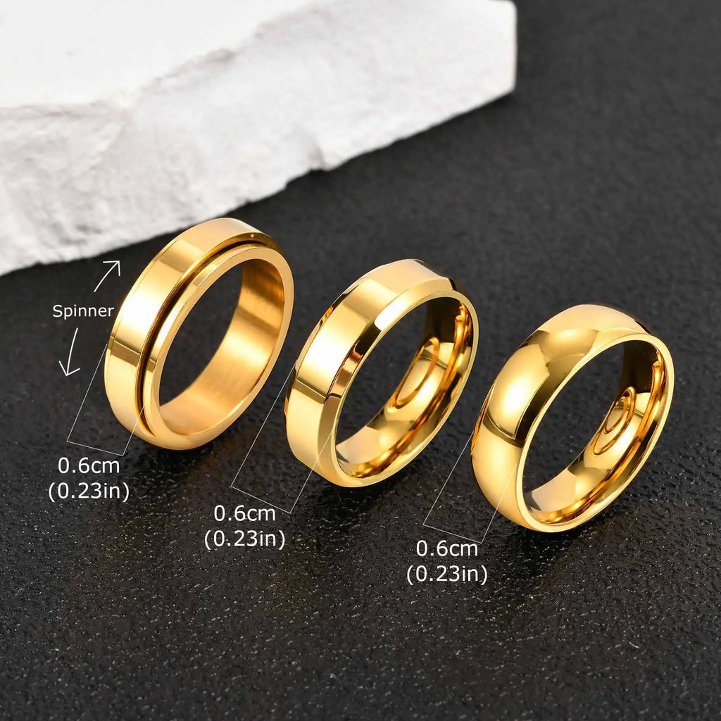 Vnox 3pcs/set Men's Stainless Steel Rings Set, Black Silver Gold Color Wedding Band, Anniversary Birthday Party Jewelry