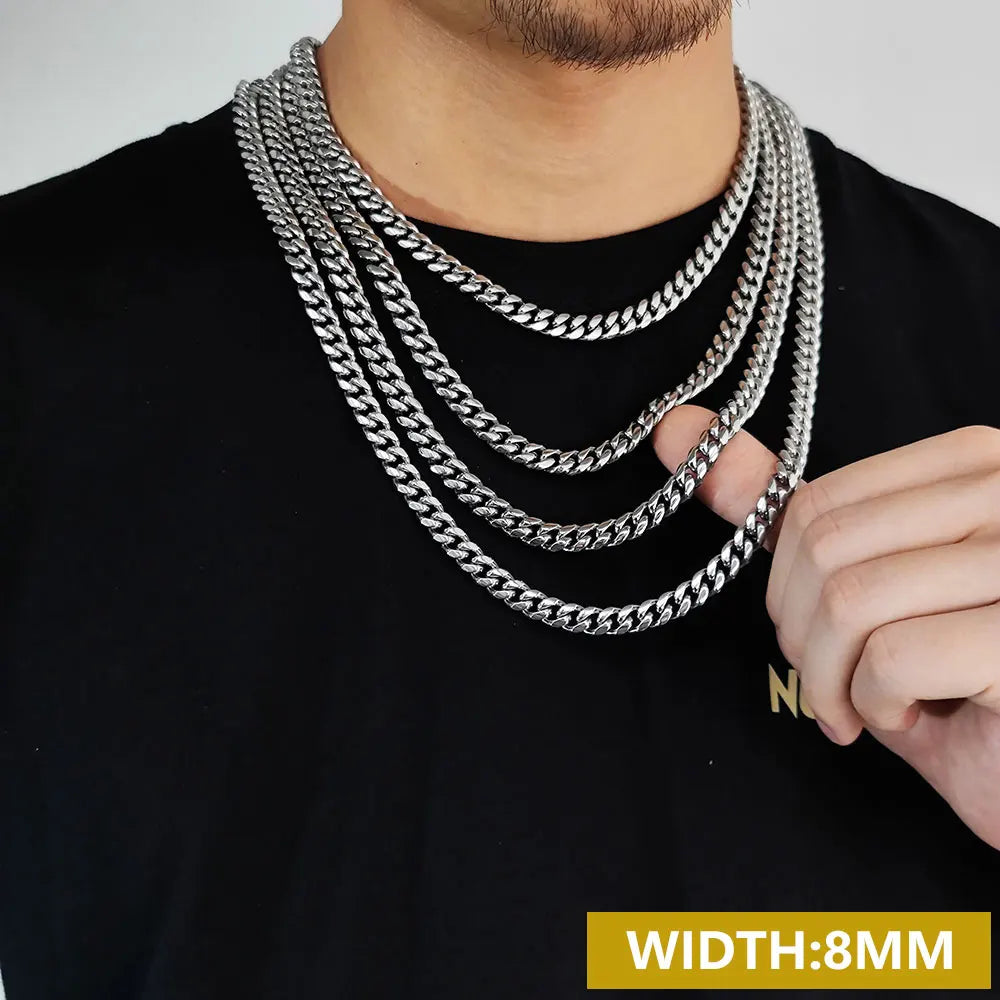 Iced Out Cuban Chain Necklace Stainless Steel 6-16MM