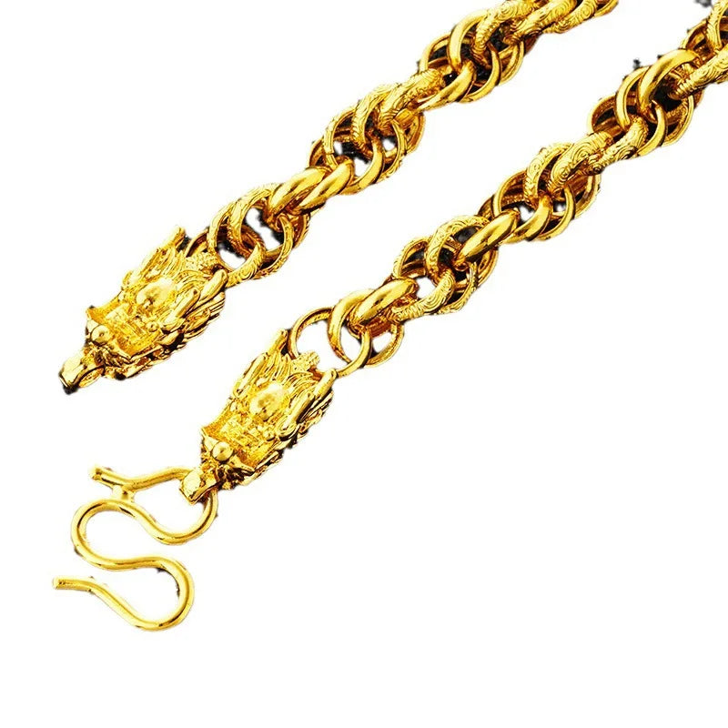 Men's Twist Chain Dragon Head Necklace — Gold-Tone