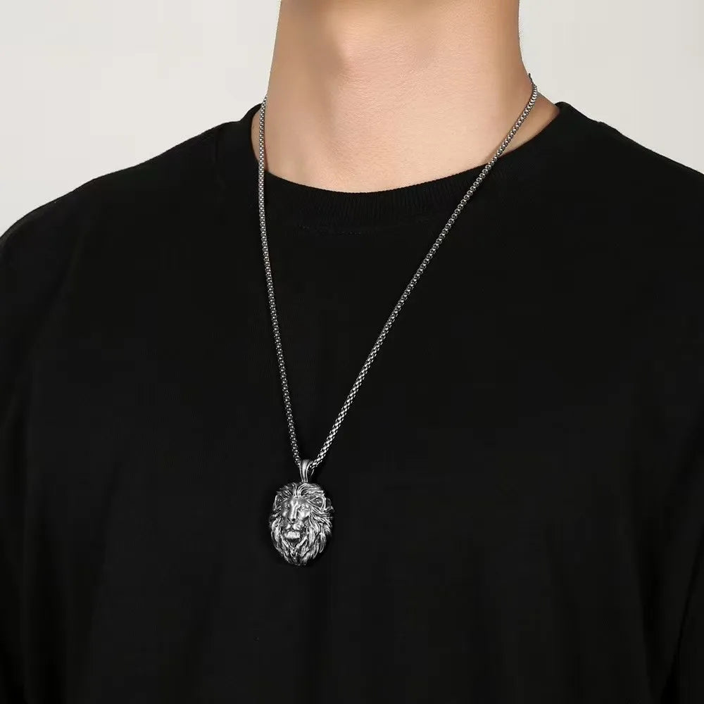 Vintage Lion Head Pendant Necklace — Stainless Steel