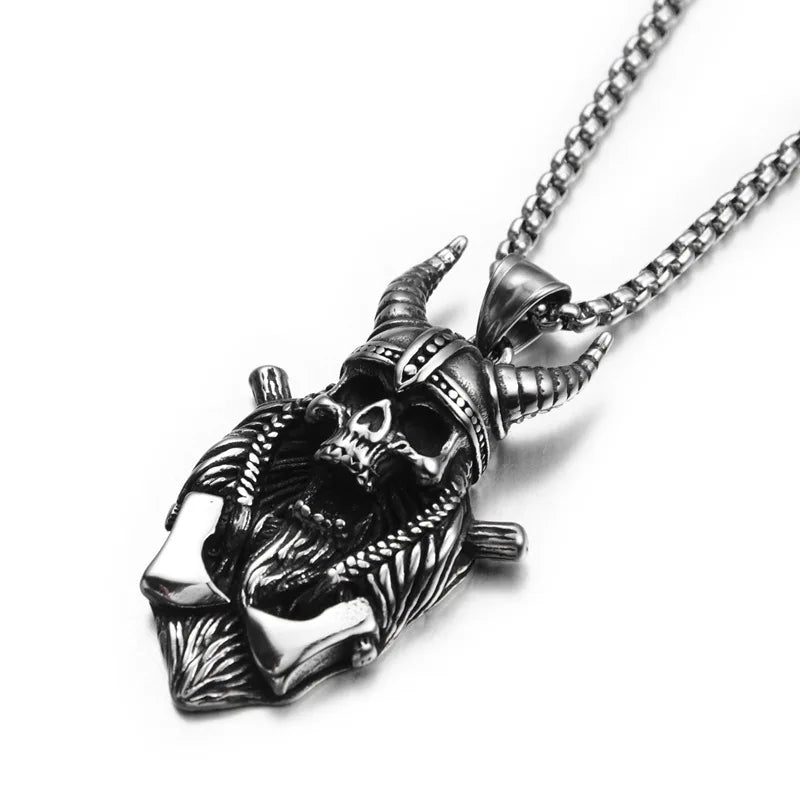 Viking Horned Skull Pendant Necklace — Nordic