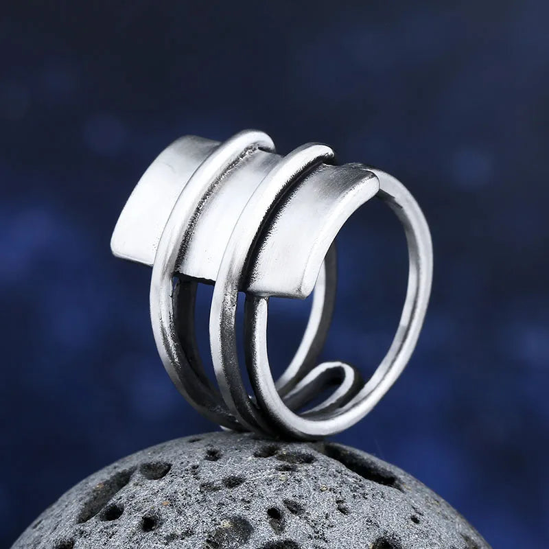 Viking Hammer Geometric Band Ring for Men — Stainless Steel