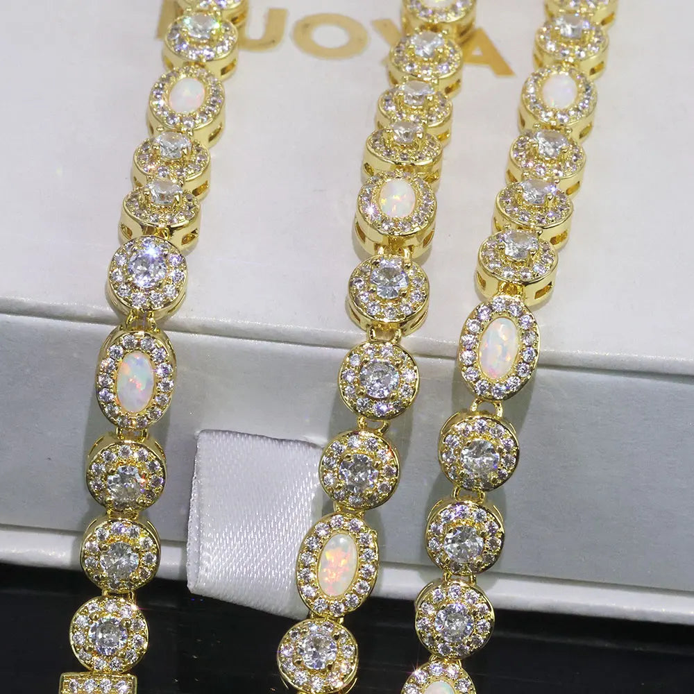 Tennis Chain Necklace Stainless Steel Opal Diamond