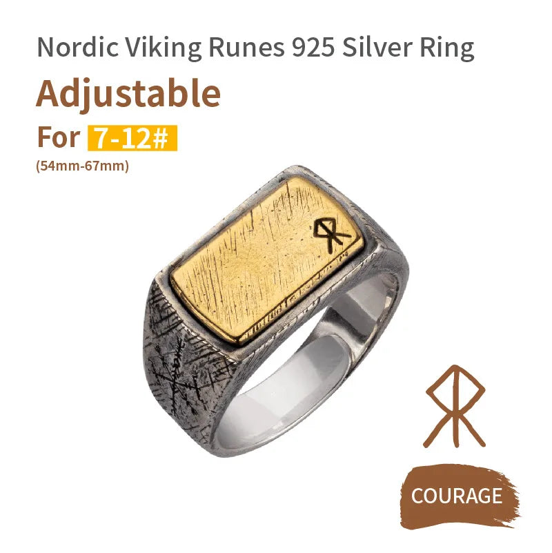 Nordic Hammer Ring Silver Inlaid Copper Viking Rune Silver Jewelry