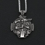 Vintage Viking Warrior Odin Necklace Men Nordic Stainless Steel Cross Trinity Pendant Necklace Gothic Skull Chain