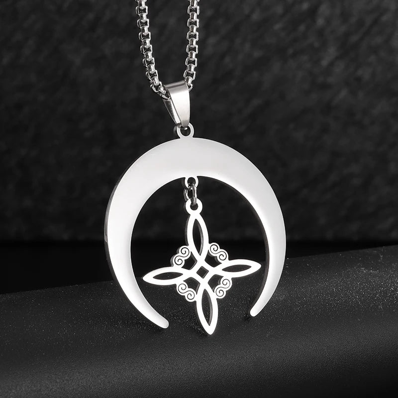 Celtic Witch Knot Pendant Necklace — Steel