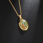 Virgin Mary Medal Iced Pendant Necklace