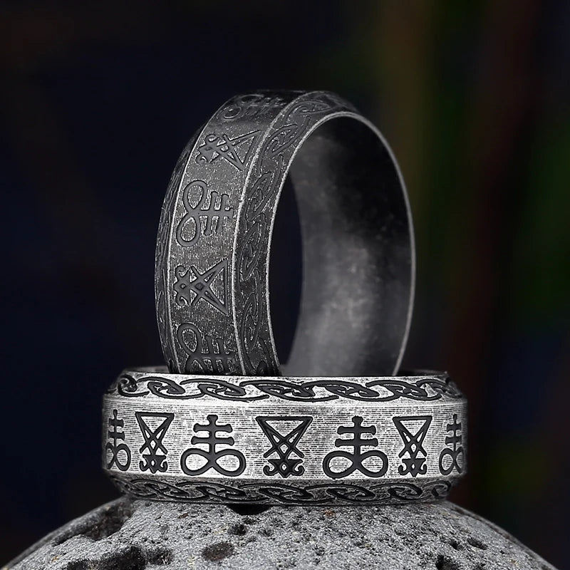 Gothic Seal of Satan Signet Ring — Stainless Steel