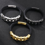 Rotatable Relieve Stress Skull Head Beads Bracelets for Man Punk Gothic Stainless Steel & Leather Motorcycle Biker