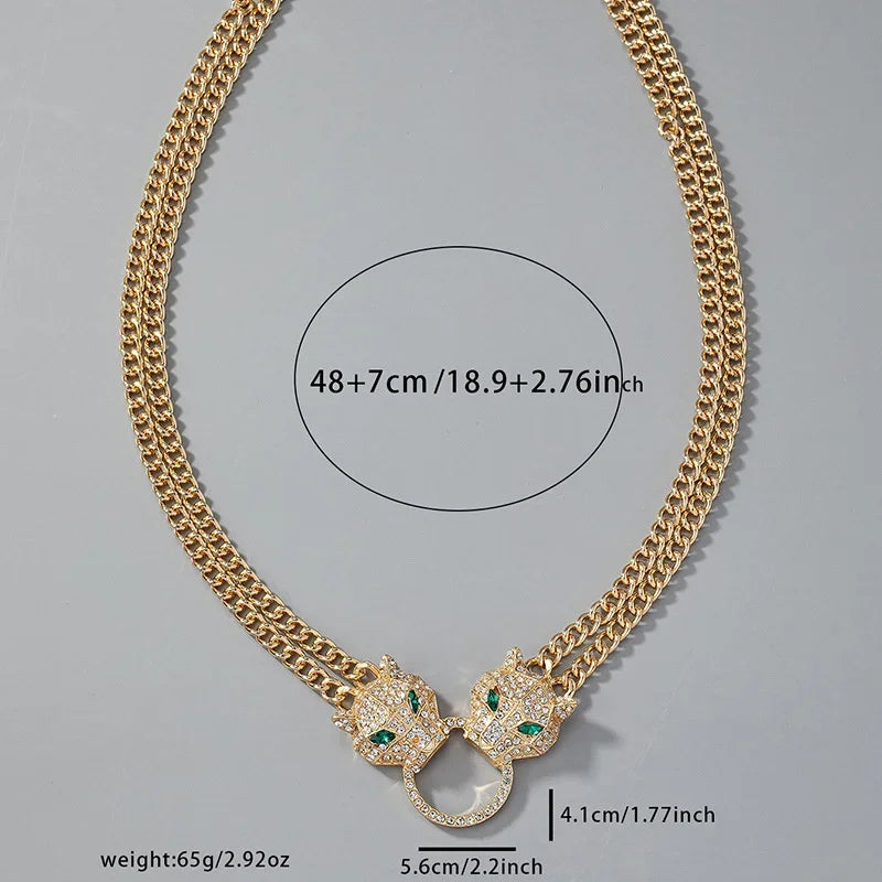 Fashion Double Leopard Head Pendant With Adjustable Double Layer Chain Necklace Panther Choker For Men Women Party