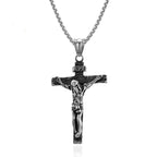 Vintage Stainless Steel Cross Jesus Necklace Pendant Men Women Religious Catholic Cross Necklace Chain Amulet Jewelry Gift