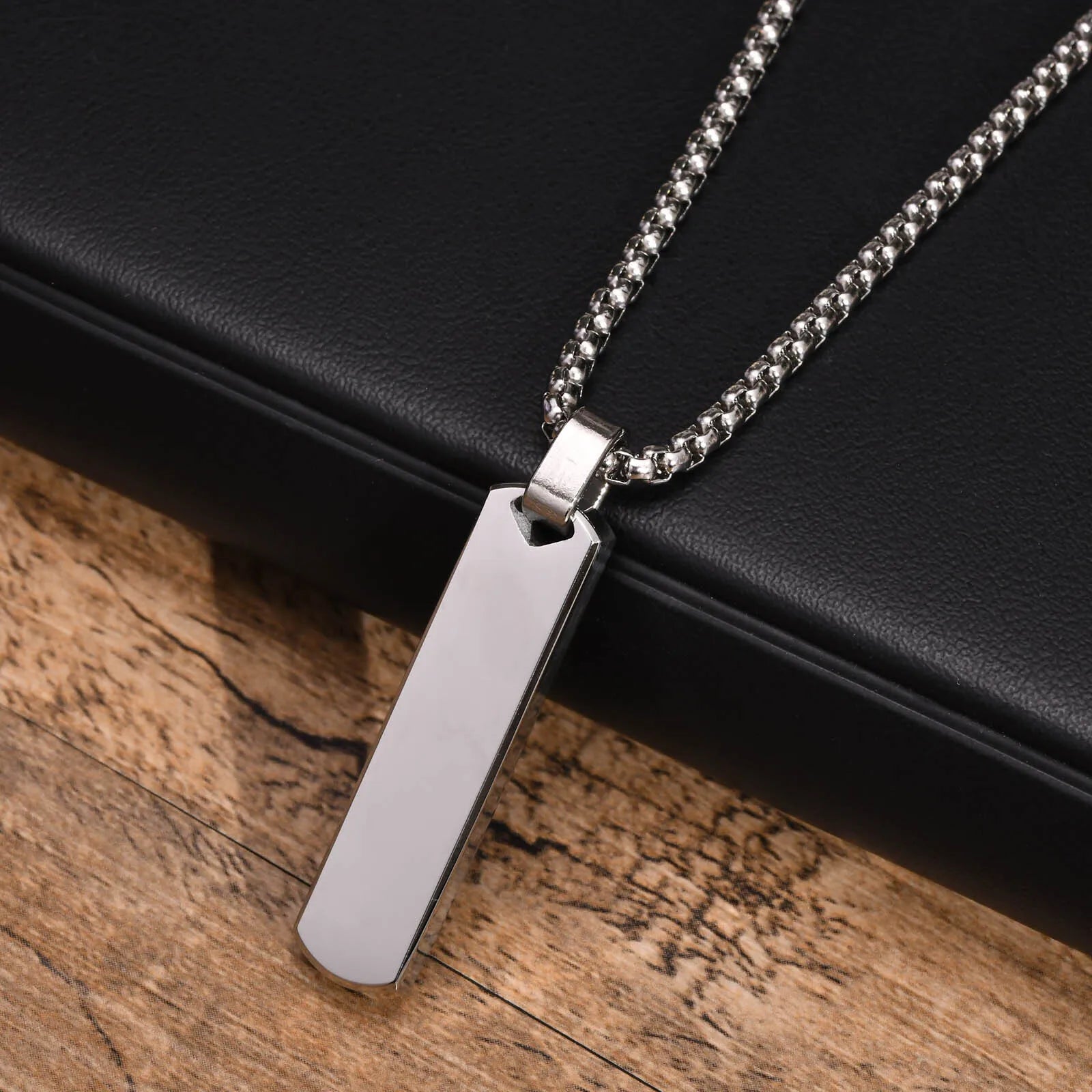 Vnox Mens Silver Color Bar Necklaces, Geometric Stainless Steel Pendant with Box Chain, Minimalst Metal Jewelry Gift