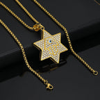 Hamsa Evil Eye Star of David Pendant Necklace — Gold-Tone Steel