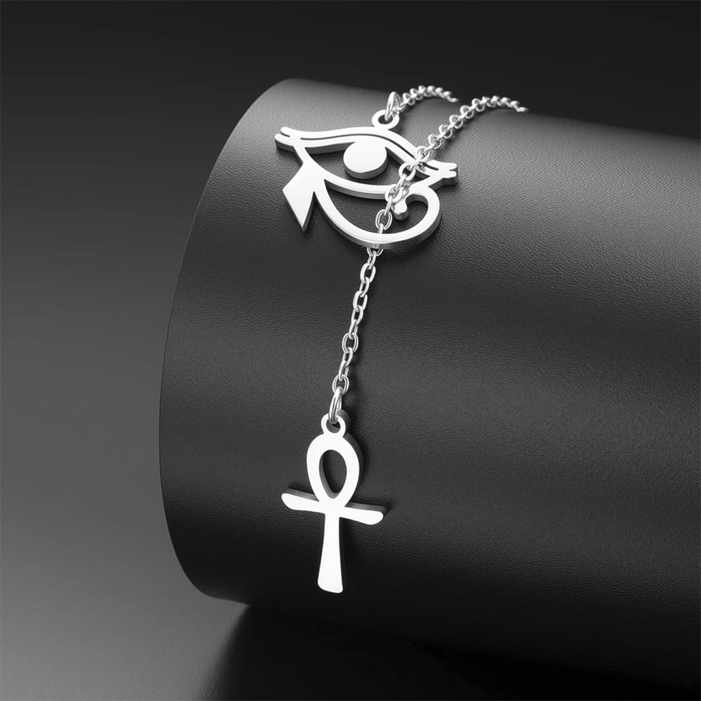 Eye of Horus Ankh Cross Pendant Necklace — Stainless Steel