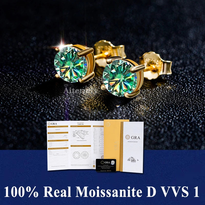 Moissanite Studs Earrings Pass Diamond tester Pen For Men Women 18K Platinum Plated Bride Wedding Gemstone 925 Silver Earrings