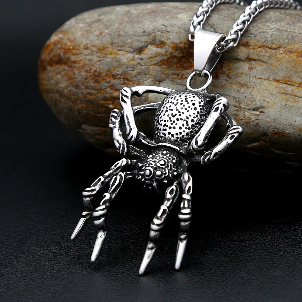 Vintage Gothic Spider Pendant Necklace Stainless Steel Punk Animal Necklace For Men Unique Biker Jewelry Gift