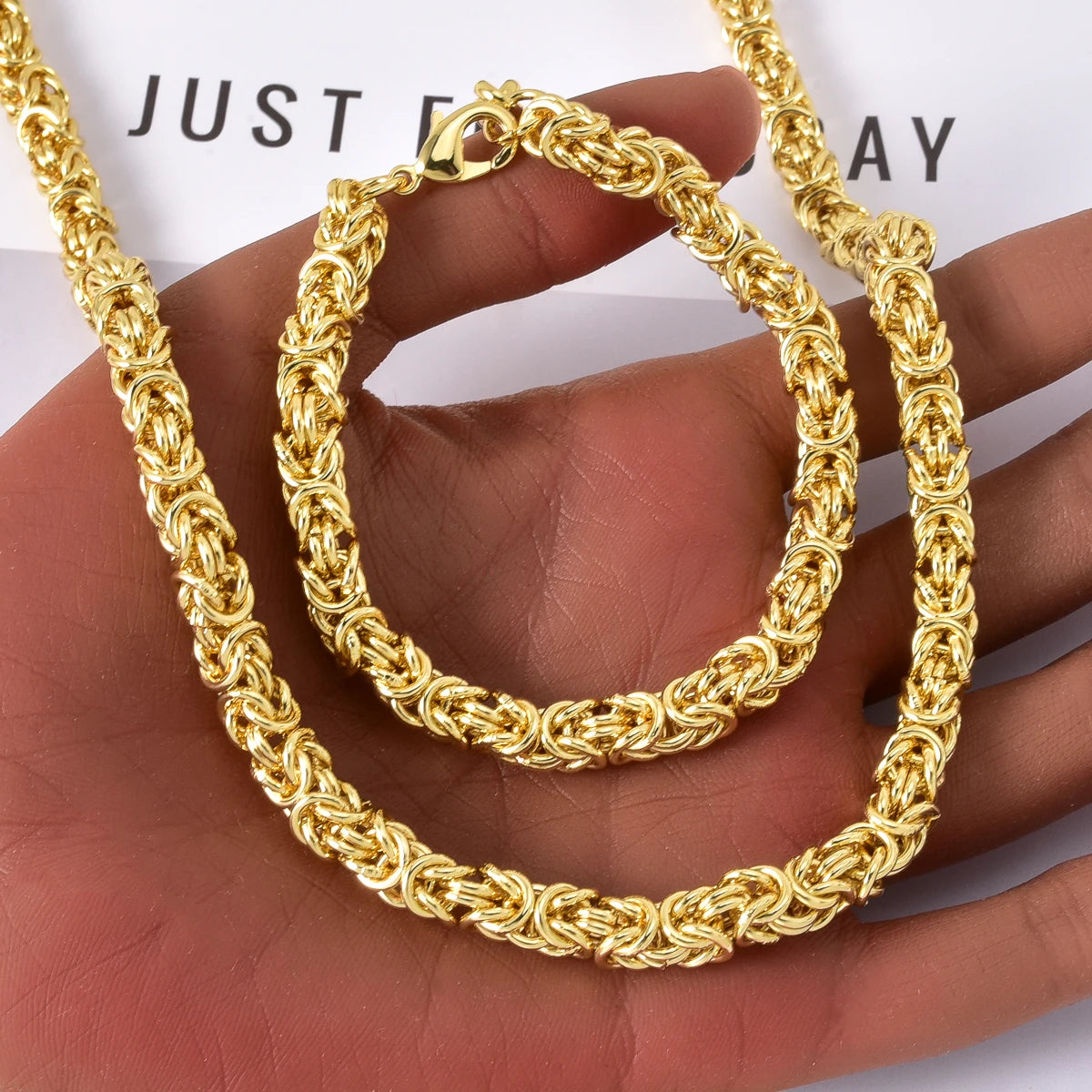 Minimalist Braided Chain Necklace Bracelet Set Lobster Clasp