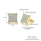 Iced Out Round Square Stud Earrings — Gold