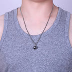Football Pendant Box Chain Necklace — Stainless Steel