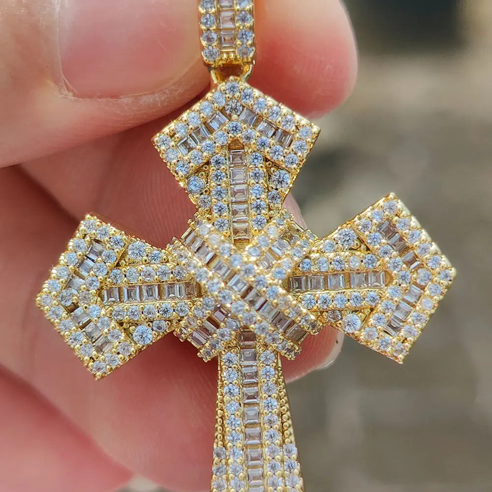 Iced Out Cross Pendant Baguette CZ Jesus
