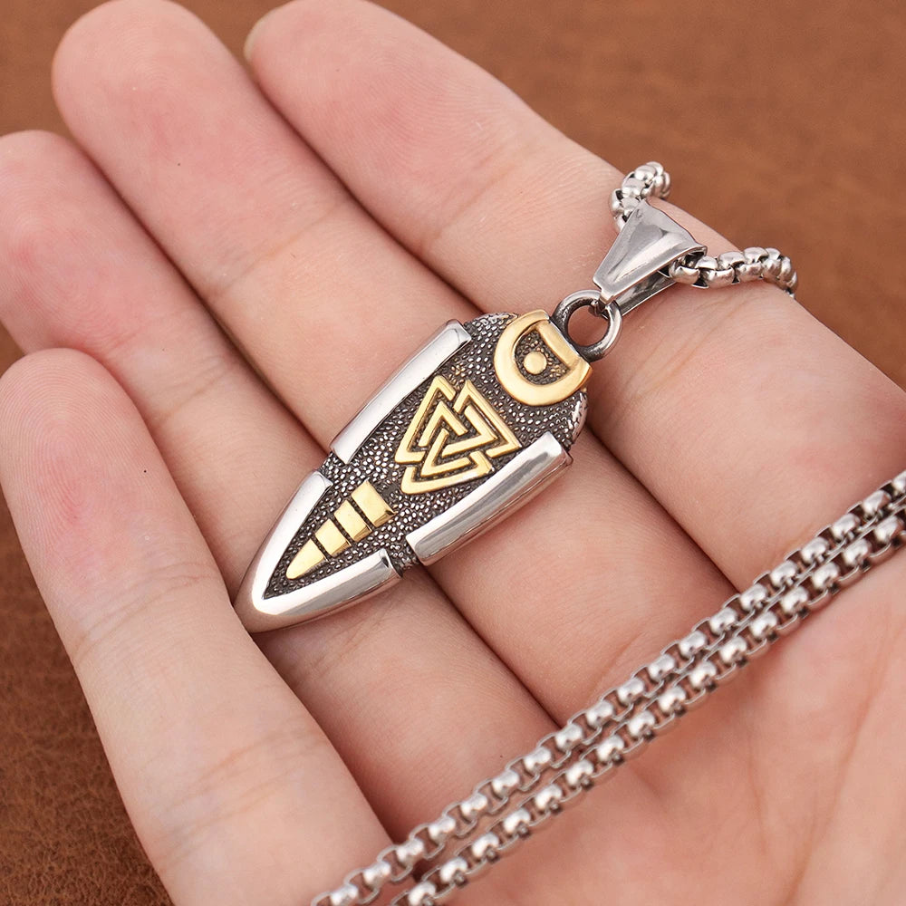 Odin Rune Viking Stainless Steel Pendant Necklace