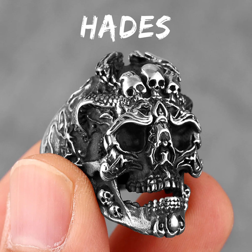 Vintage Punk Gothic All Skull Head Series Stainless Steel Womens Mens Rings Unique for Biker Jewelry Creativity Gift