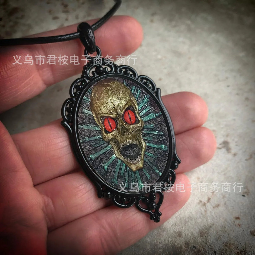 Gothic Crow Black Forest Charm Necklace Fashion Witch Jewelry Gift Pagan Cross Black Cat Skull Glass Pendant Necklace