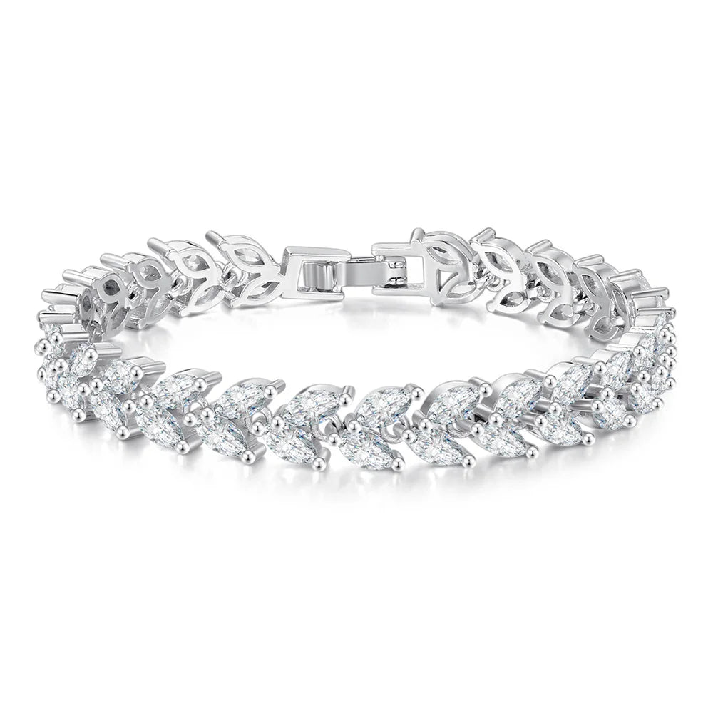 Silver Iced Out Leaf Bracelet Zirconia