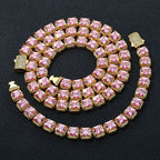 Tennis Chain Necklace Iced Out Pink Princess Cut
